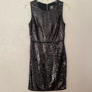 NWOT Vince Camuto black sequined-style mini dress, size 2. Perfect for NYE🍾